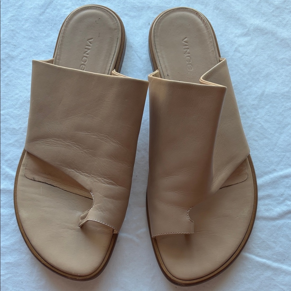 Vince Women's Tan Leather Slide Sandals